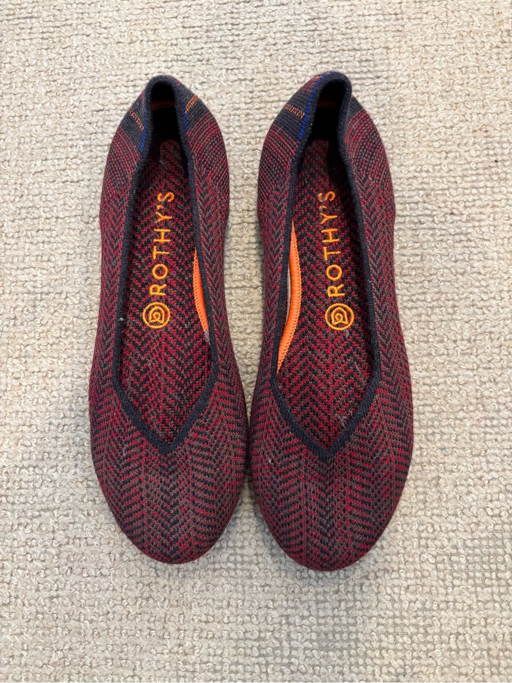 Rothy's Burgundy and Black Knit Ballet Flats